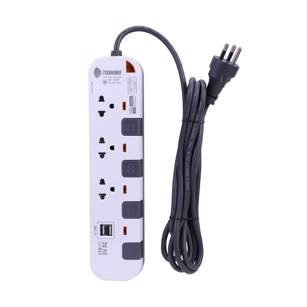 TOSHINO ปลั๊ก 3ช่อง 4สวิตช์ 3เมตร #P3375USB-3M
