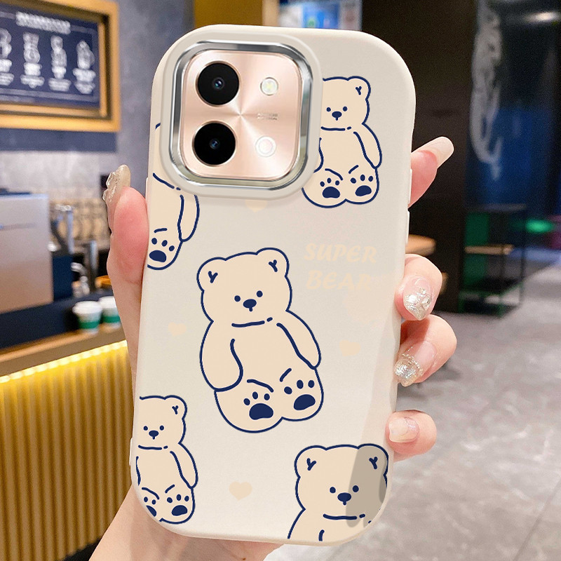 เคสสำหรับ VIVO Y28 2024 4G เคสโทรศัพท์แมวหมีกันกระแทกกลมและอ้วน