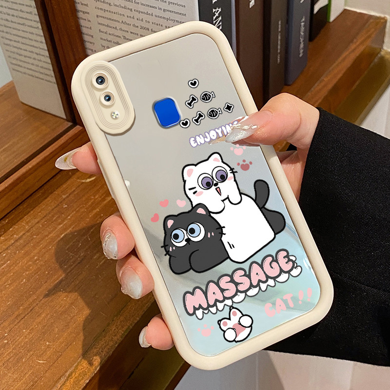 HP VIVO Y95 Y93 Y93s Y91 Y91i กรณีน่ารักสีดําและสีขาวแมวกรณีซิลิโคนรูปแบบป้องกัน Cesing Jingmian Mob