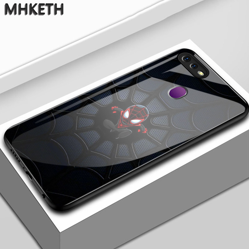 เคสสำหรับ OPPO F9 Pro F7 F5 Youth A7X Realme 2 Pro เคสโทรศัพท์แก้วลายการ์ตูนสไปเดอร์แมน