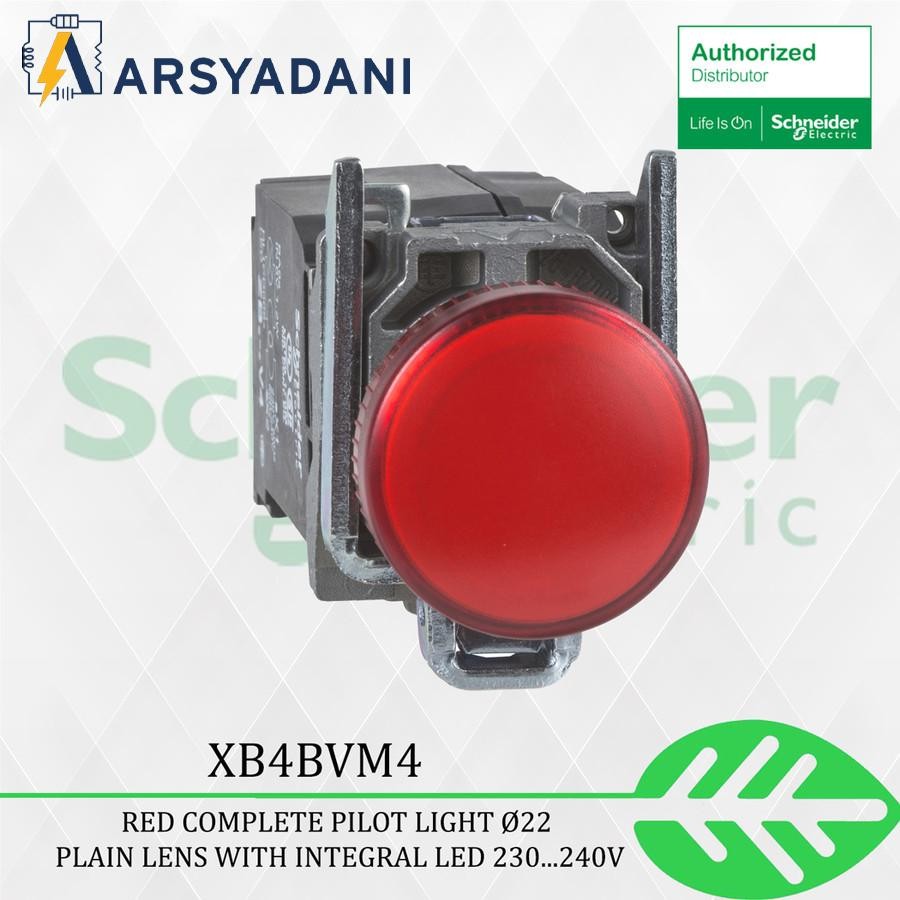 SCHNEIDER - XB4BVM4 - ไฟนักบินครบชุดสีแดง เลนส์ธรรมดา Ø22 พร้อม LED