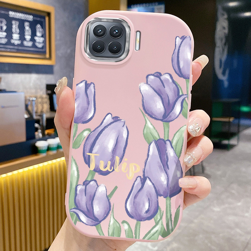 เคสสำหรับ OPPO A93 2020 Reno 4F Reno 4 Lite F17 Pro เคสโทรศัพท์ทิวลิปกันกระแทกกลมและอ้วน