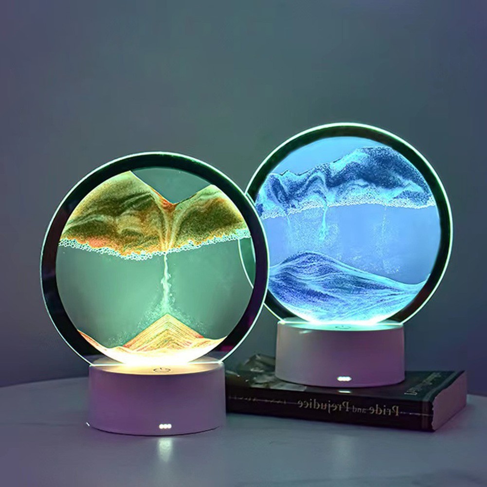 L-HOTMoving Sand Art Flowing Sand Painting 3D Natural Landscape Quicksand Table Lamp