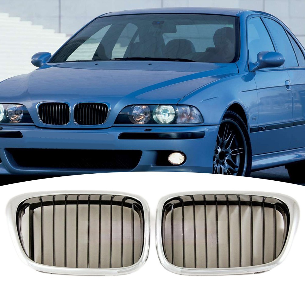 jellyChrome ตะแกรงไตหน้าสีดําสําหรับ BMW สําหรับ E39 1997-03 51137005837 51137005838