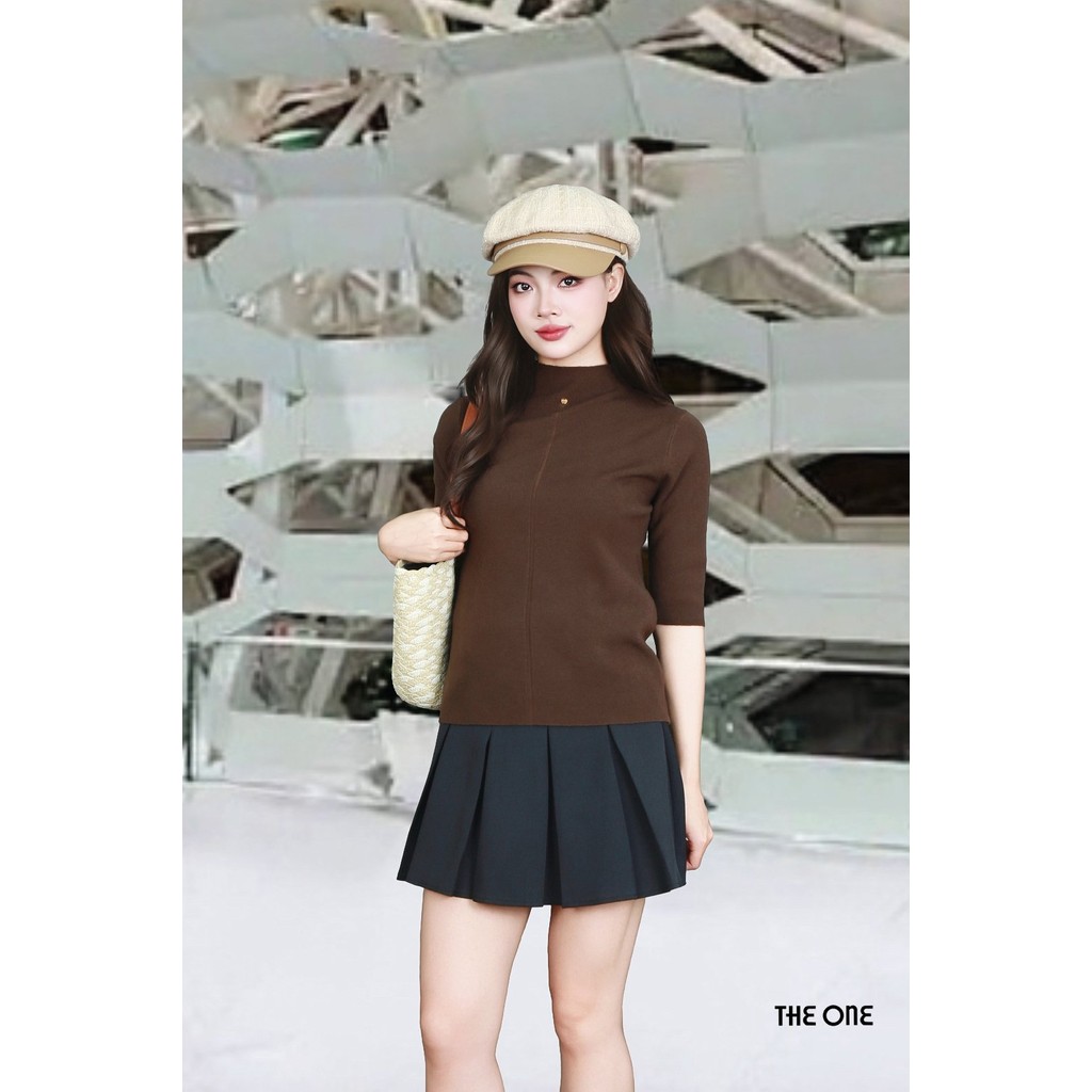 สเวตเตอร์สีน้ําตาลเข้มคอปก 3F และแต่งกระดุมด้านหน้า AL75011ND The One Fashion