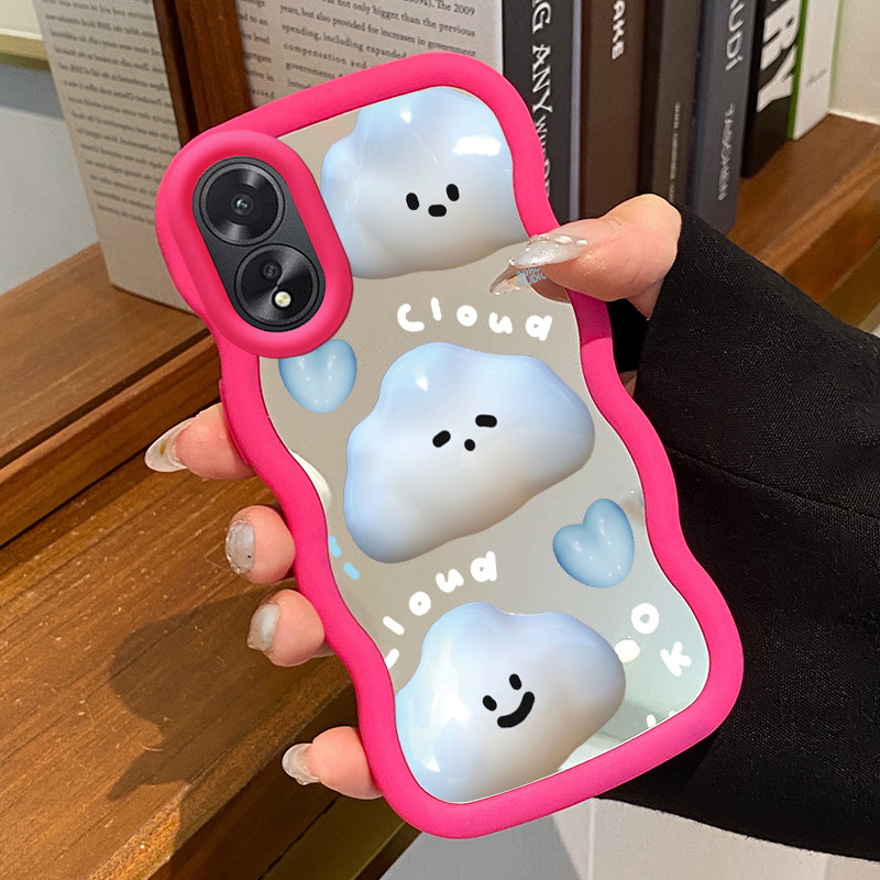 HP เคสโทรศัพท์สําหรับ OPPO A18 A38 กรณี Emoji Cloud Softcase เคสซิลิโคนครีม Wave แต่งหน้ากรณีกระจกเค