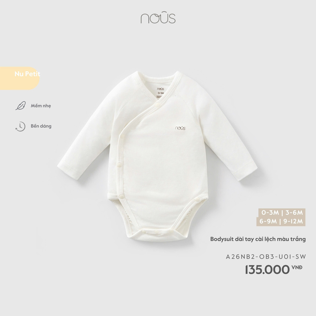 NOUS (0M-9M) – ชุดบอดี้สูทแขนยาวสีขาวผ้าใยไผ่เรียบ – A26NB2-OB3-U01-SW ZZ