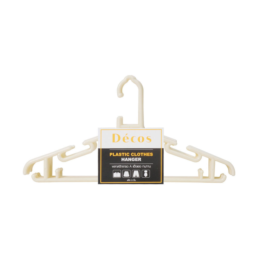 DECOS ไม้แขวนเสื้อ 41x21 ซม. เกรด A ซีรีส์ SIMPLE รุ่น HG-777 สีครีม (แพ็ค 6 ชิ้น) |ZWG|