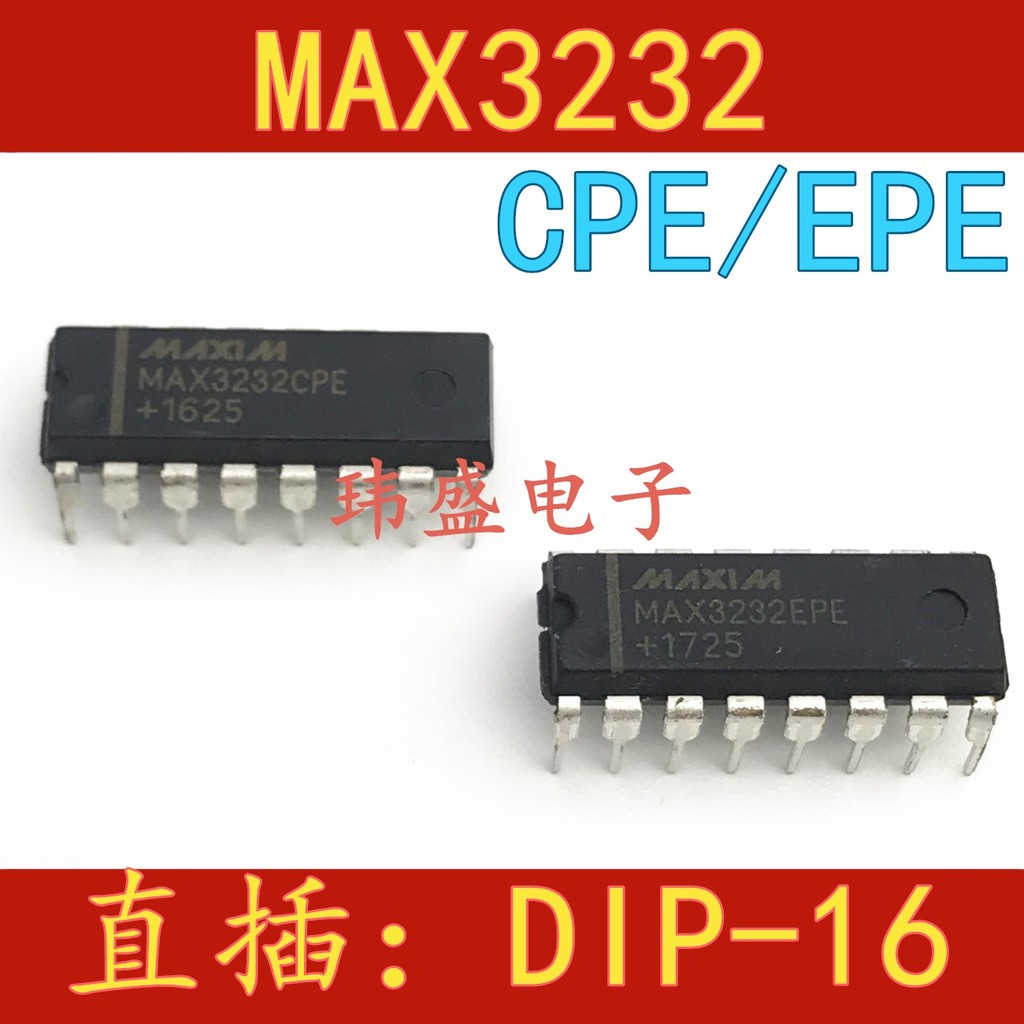 2PCS ยี่ห้อใหม่ MAX3232 MAX3232CPE MAX3232EPE DIP-16 RS-232 Transceiver