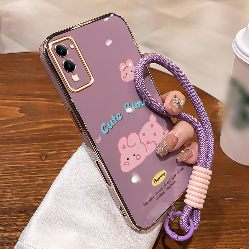 GANTUNGAN HP MERAHเคสโทรศัพท์สําหรับVIVO Y04 Y29s 5G Y19 5G T4 Lite 5Gกรณีกระต่ายสีชมพูสบายๆซิลิโคนก