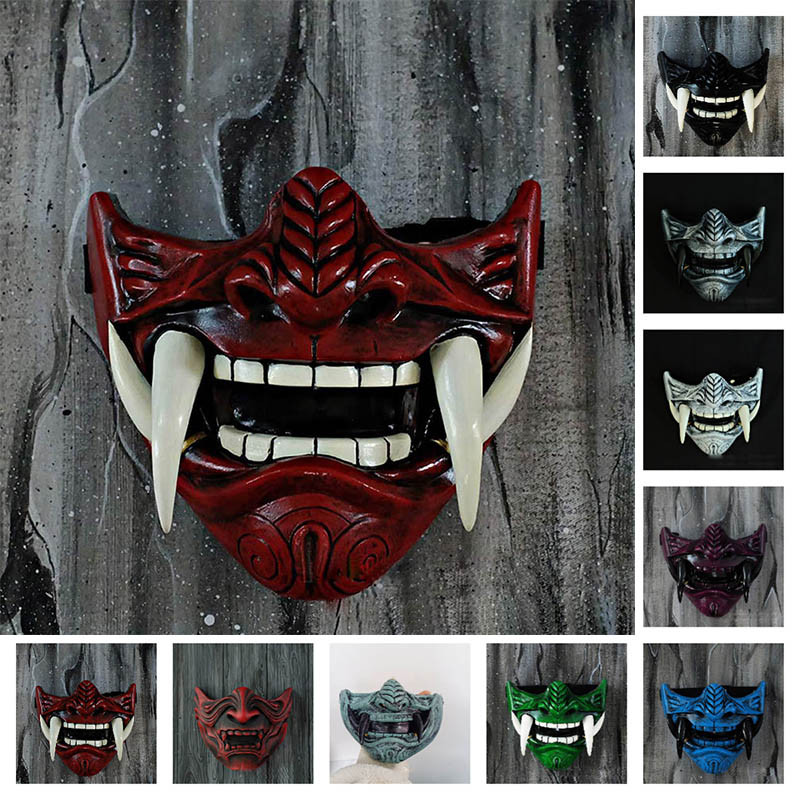 Airsoft Mask Protective Fashion Half Face Mask Prajna Hannya Mask Japanese Samurai Oni Demon for Hal
