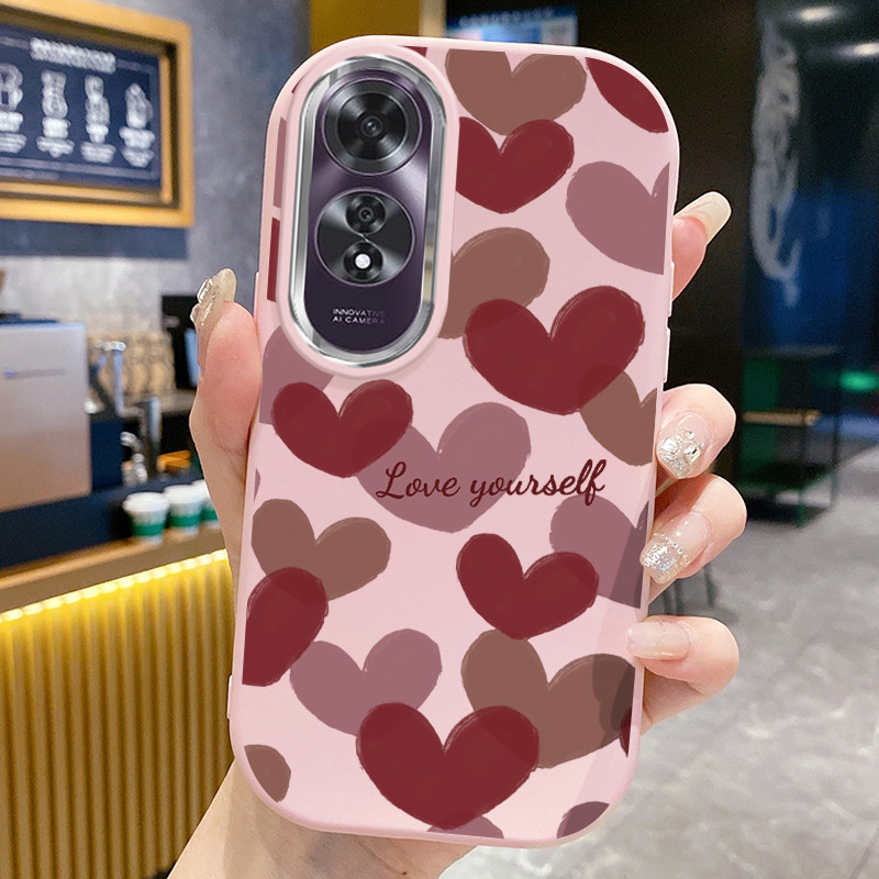 เคสสำหรับ OPPO A60 4G เคสโทรศัพท์มีสีสันรูปหัวใจกันกระแทกกลมและอ้วน