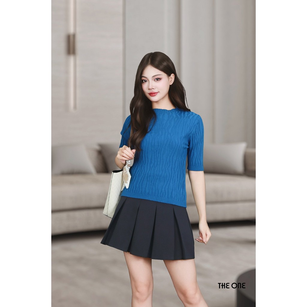 เสื้อสเวตเตอร์สีน้ําเงินลายคอปก 3F และแขนสั้น AL6770XD The One Fashion