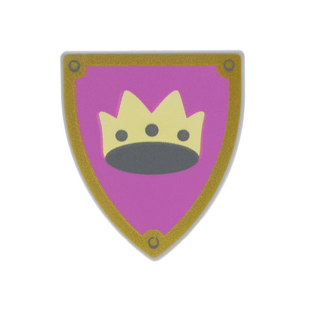 Brick2cube Part - Minifigure, Shield Triangular Short with Crown on Light Purple Background with Gol