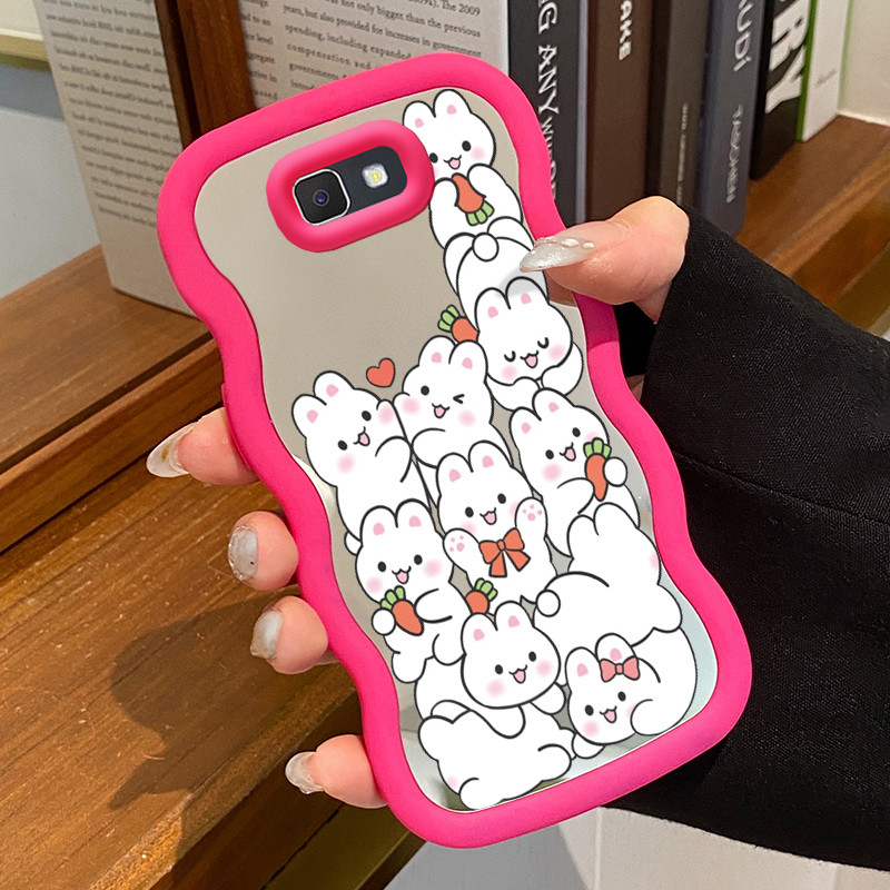 ปลอกสําหรับ Samsung J7 Prime Case Casing Rabbit Group ลายสีขาว HP Cesing Macaron Case Mirror Silicon