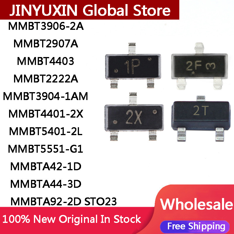 100PCS MMBT2222A MMBT2907A MMBT3904 MMBT3906 MMBT4401 MMBT4403 MMBT5401 MMBT5551 MMBTA42 MMBTA44 MMB
