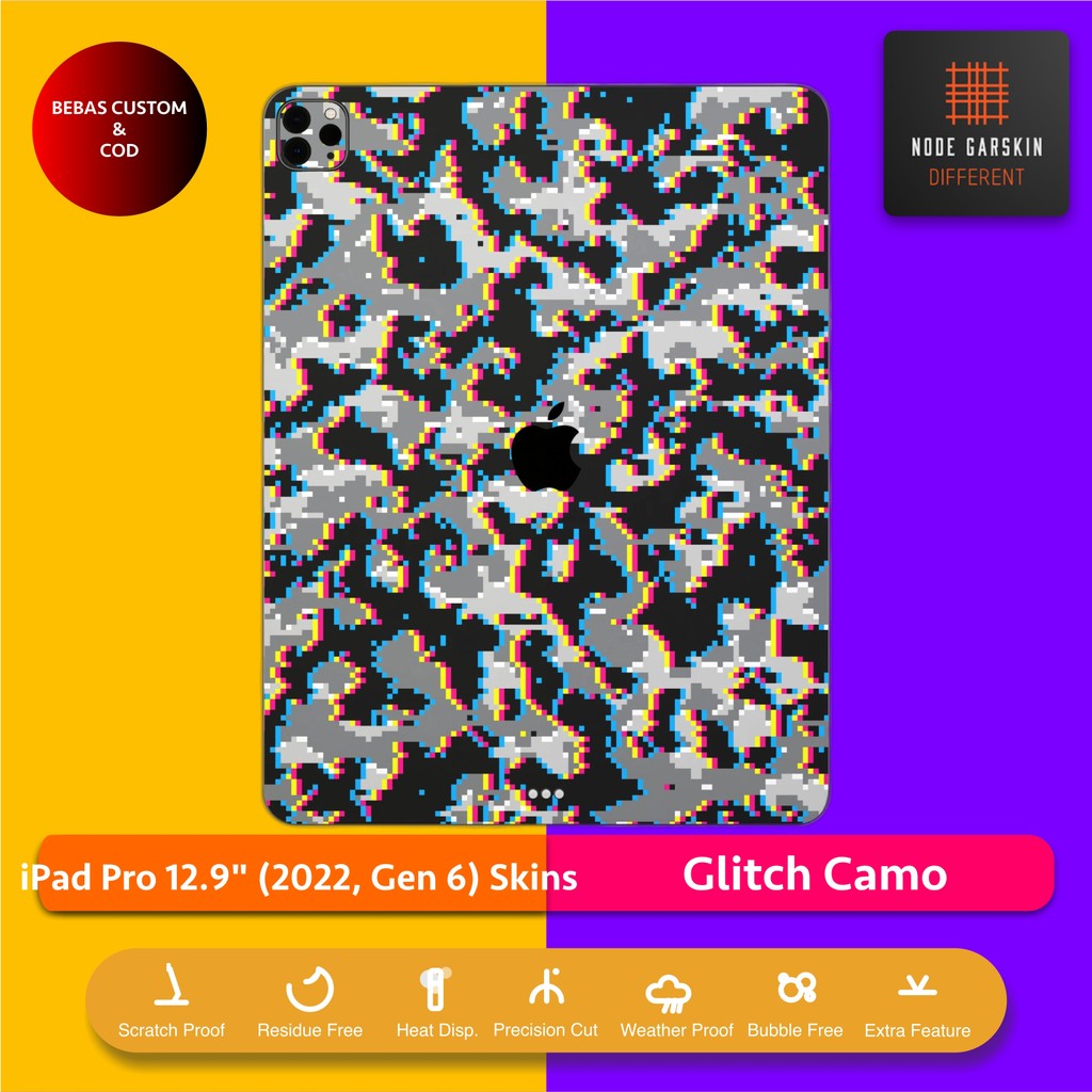 Garskin Skin iPad Pro 12.9 2022 Gen 6 Glitch Camo Fullbody / Backonly | Anti-scratch | เคส | ไวนิลไว