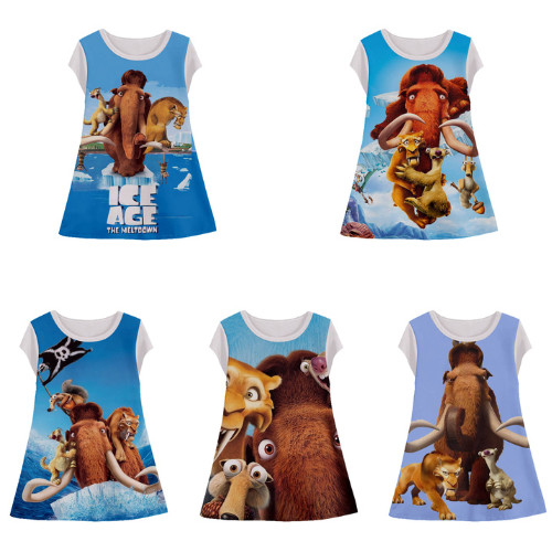 Ice Age Childrens Tunic Dress 3d Animation Cute Ice Age เสื้อผ้าเด็กผู้หญิงอายุ 1-12 ปี - Rara_Cloth