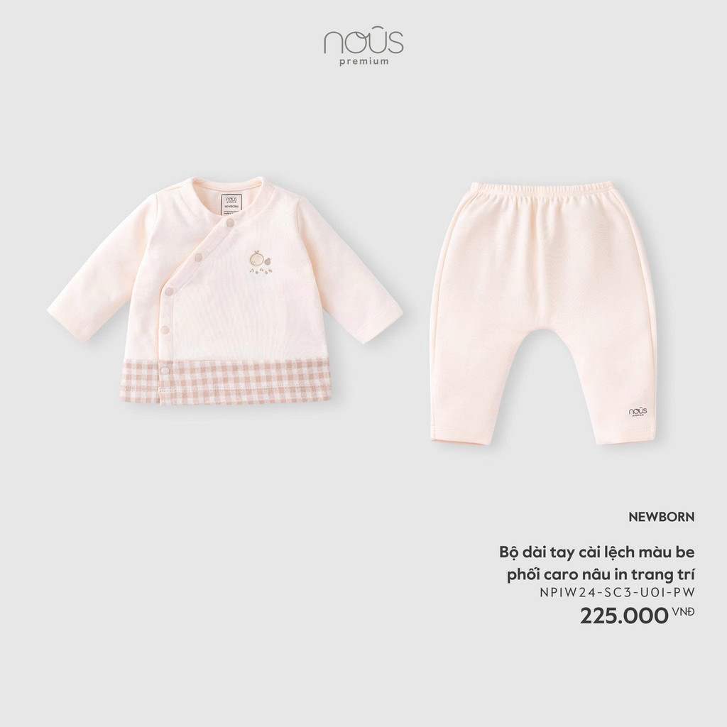NOUS (ทารกแรกเกิด) – ชุดแขนยาวสีเบจลายตารางหมากรุกสีน้ําตาลและตกแต่งเนื้อนุ่ม – NP1W24-SC3-U01-PW ZZ