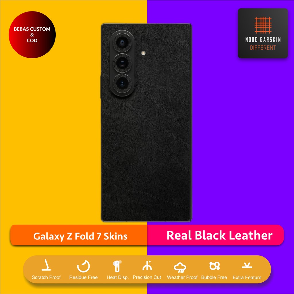 Garskin Skin Samsung Galaxy Z Fold 7 Real Black Leather Fullbody / Backonly | Anti-scratch | เคส | ไวนิลไวนิล