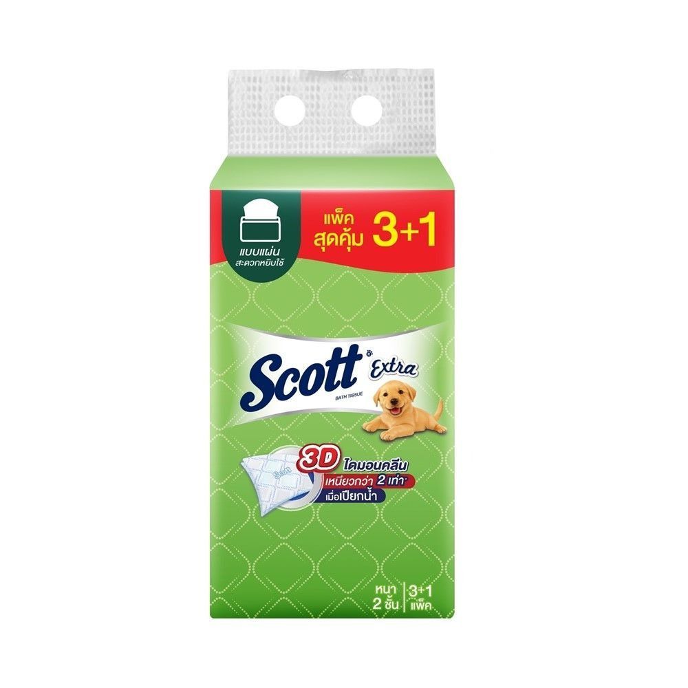 [สินค้าส่งด่วน] สก๊อตต์ เอ็กตร้ากระดาษชำระแผ่นดึง 150 แผ่น แพ็ค 3+1