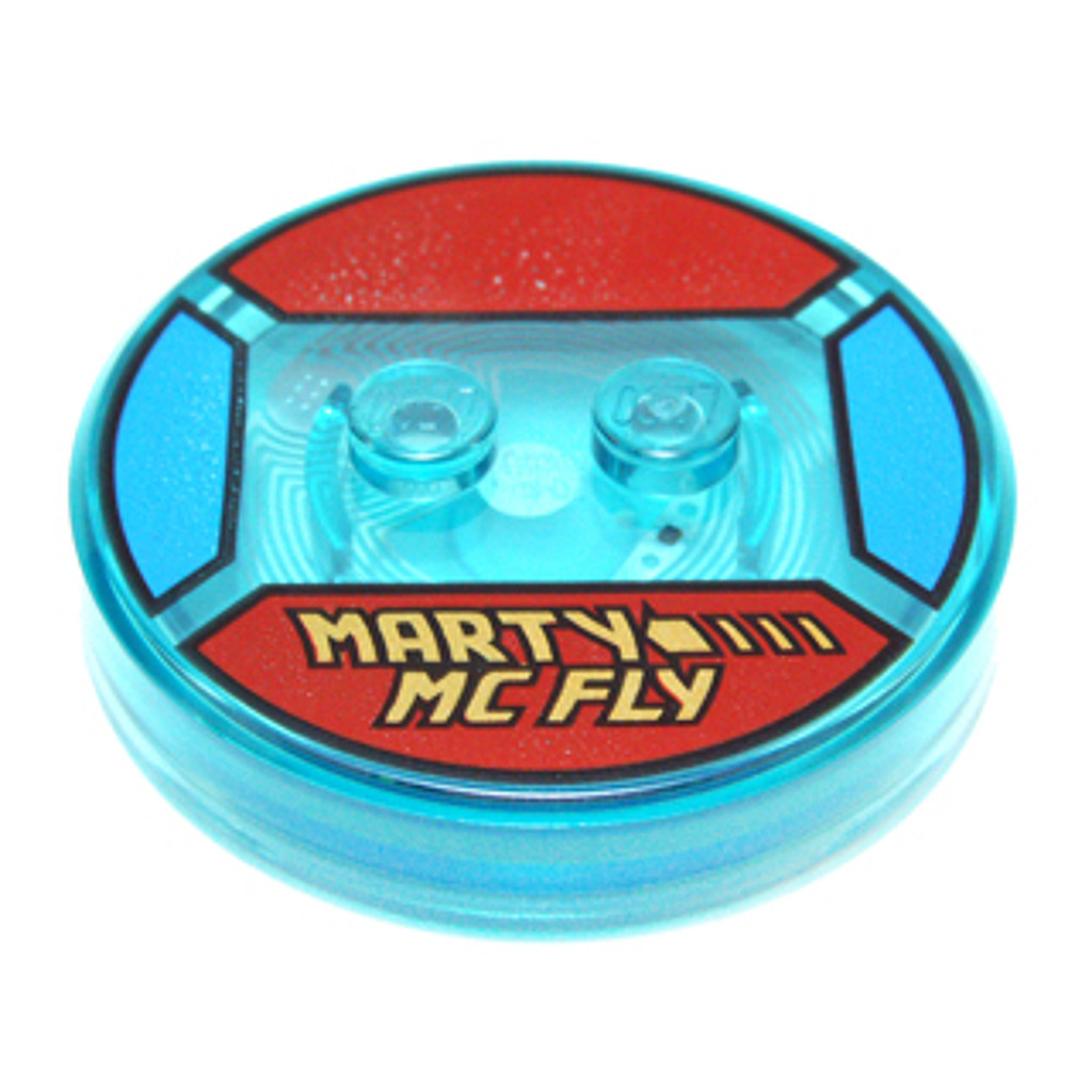 Brick2cube Part - Dimensions Toy Tag 4 x 4 x 2/3 with 2 Studs and Trans-Light Blue Bottom with Gold 