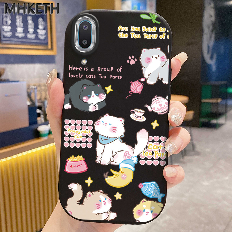MHKETH เคสสำหรับ Samsung Galaxy A02 M02 เคสโทรศัพท์ซิลิโคนลายแมวน่ารักระดับไฮเอนด์
