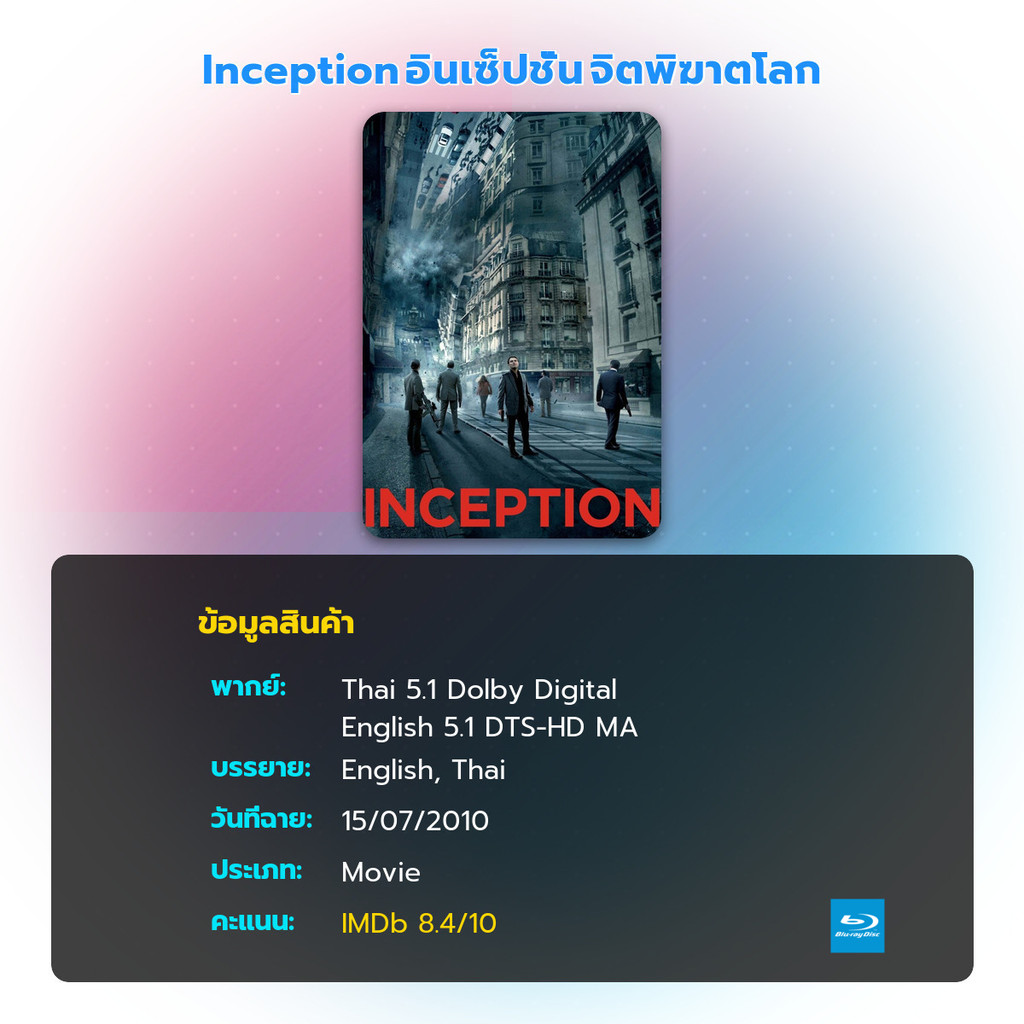 แผ่น Bluray Inception อินเซ็ปชั่น จิตพิฆาตโลก มีเสียงไทย - รูปที่ 2