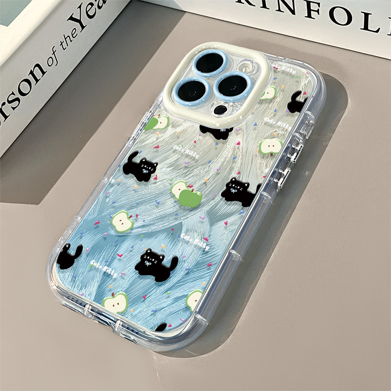 HIJAU Apple Cat สีดําแฟนซี Soft สีเขียวปลอก Vivo Y21d iQOO Z10 Z10R V60 Y400 Y19S Pro Y29 V50 Lite V