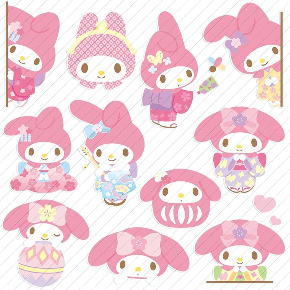 Sanrio My Melody Waterproof Sticker Pack (A-J): 8-20 pcs, 5-10cm. Great for laptops, luggage, fridge