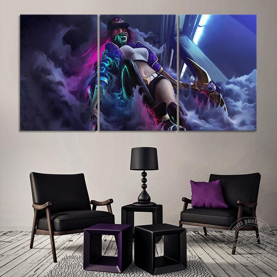 กรอบภาพไม้ 3 ชิ้น สำหรับห้องนั่งเล่น ออกแบบจาก tema League of Legends KDA Akali