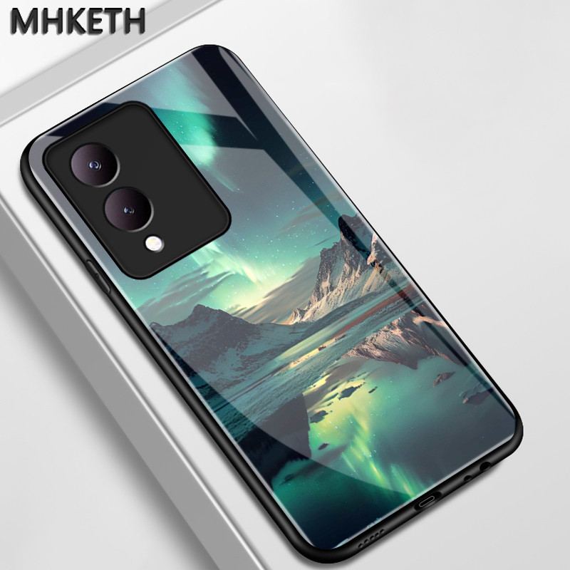 เคสสำหรับ VIVO Y17s Y36i 5G Y28 5G G2 5G เคสโทรศัพท์กันรอยขีดข่วนกระจกลายภูเขาหิมะออโรร่าแบบมีลักษณะเฉพาะตัว