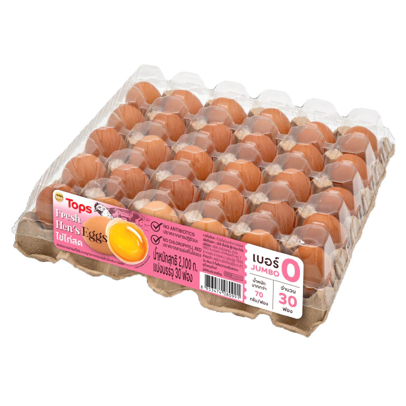 ท็อปส์ไข่ไก่สดปลอดสาร เบอร์0 แพค 30ฟอง Tops Fresh Hen Eggs No.0 Pack 30pcs. [หมายเลขบาร์โค้ด 8853474081936]