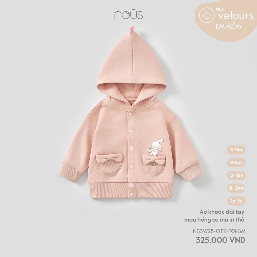 NOUS – เสื้อแจ็คเก็ตแขนยาวสีชมพูมีฮู้ดพิมพ์ลายกระต่ายผ้าฝ้ายหนาและอบอุ่นเพื่อปกปิดหน้าท้อง – NB3W25-