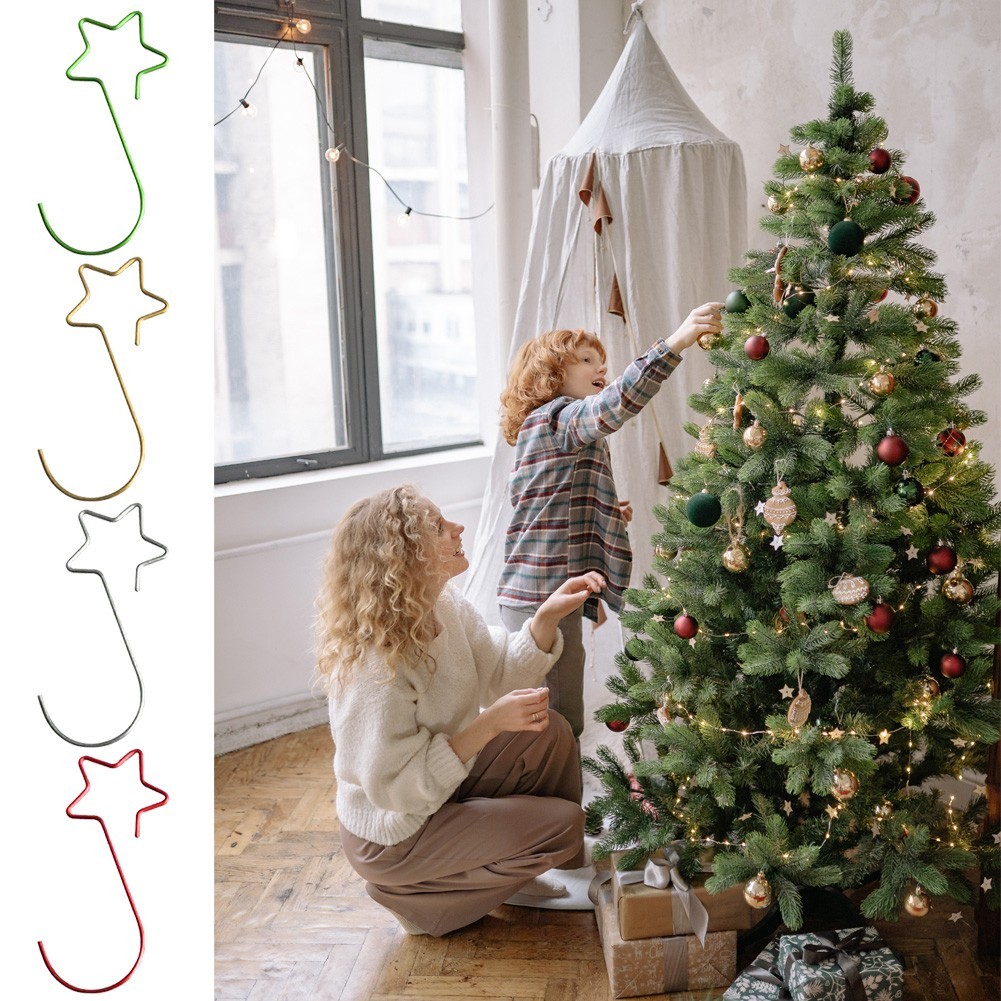 ROLADY HotStar Shape เครื่องประดับคริสต์มาสตะขอโลหะ Xmas Hanger สําหรับแขวนเครื่องประดับ