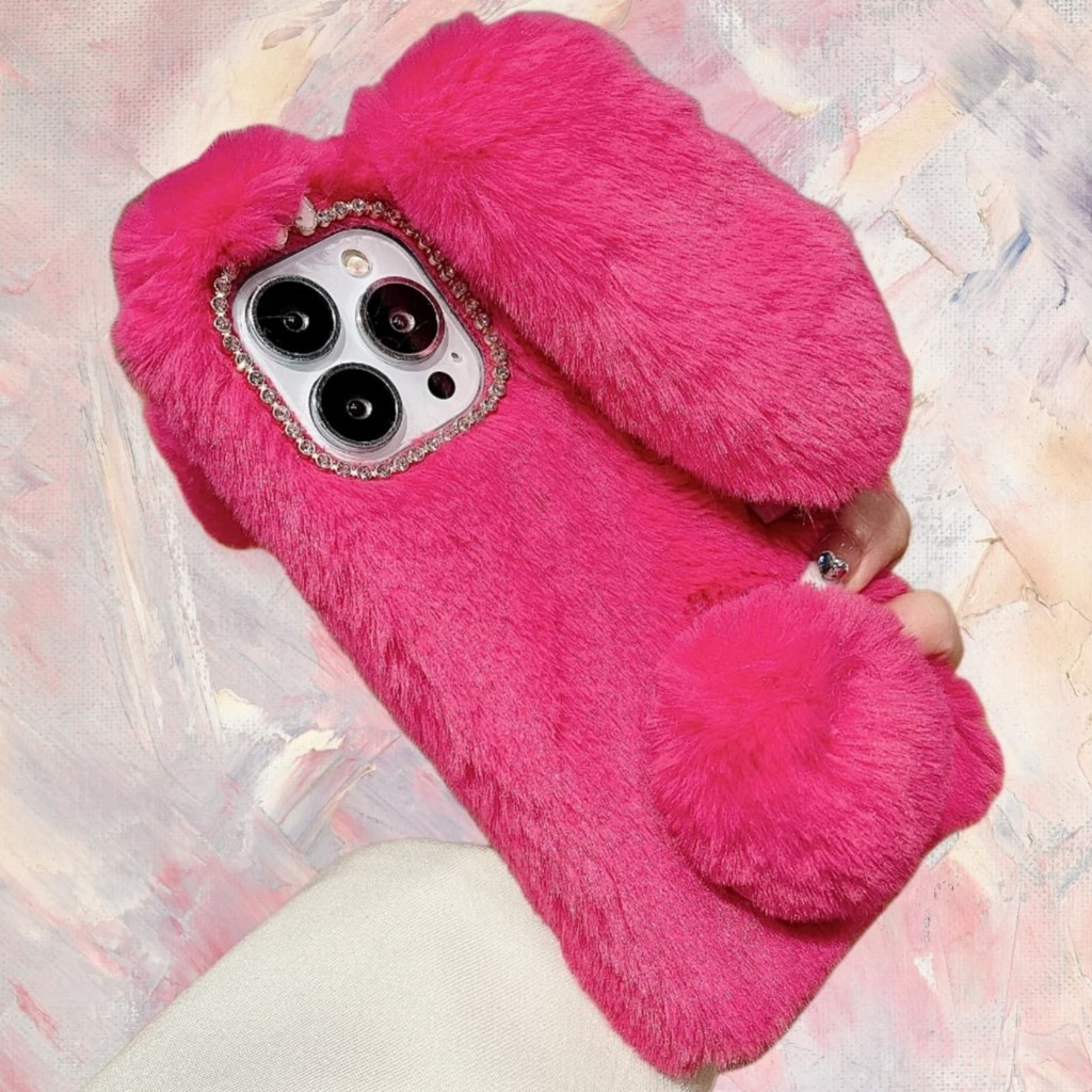 สําหรับRealme C75 C71 C67 C65 C63 C61 C55 C53 C51 C35 C33 C30 C25 C21 C20 C15 C12 C11 Plushเคสโทรศัพท์นุ่มFurryกระต่ายหูHballเพชรRoseสีแดงสีชมพู - รูปที่ 7