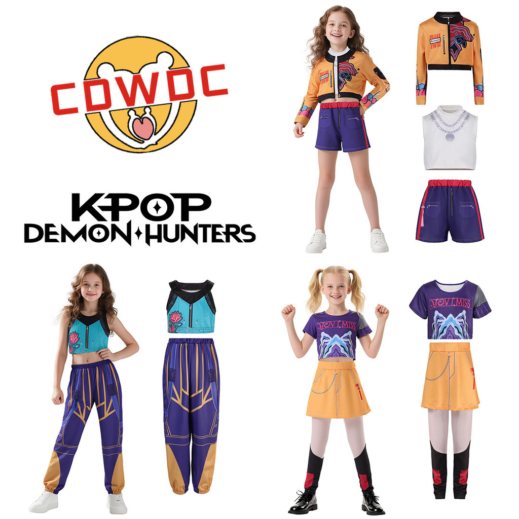 จุดประเทศไทย CDWDC ชุดคอสเพลย์ Kpop Demon Hunters Rumi Zoey Mira Huntrix สำหรับเด็ก วัยรุ่น เด็กหญิง เด็กชาย กลุ่มไอดอล