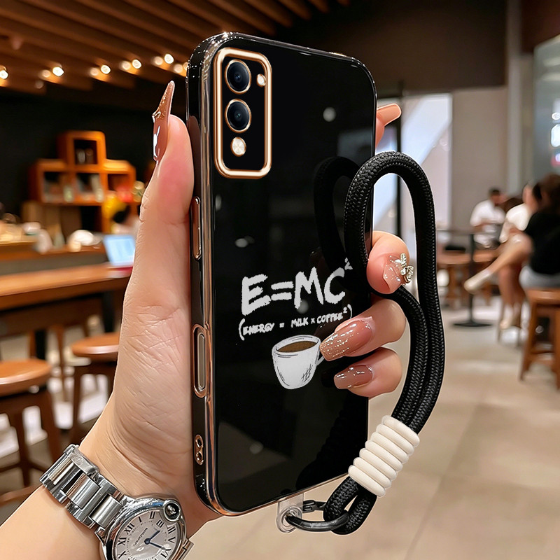 GANTUNGAN HPเคสโทรศัพท์สําหรับVIVO Y04 Y29s 5G Y19 5G T4 Lite 5Gกรณีการ์ตูนกาแฟซิลิโคนCesing Gold Pl