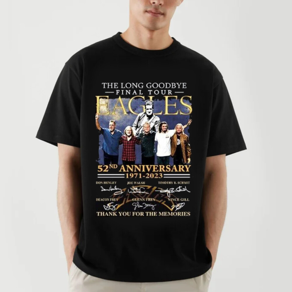 2025 สําหรับเพื่อนเสื้อวาฟเฟิล 52nd Anniversary Eagles The Long Goodbye Final Tour Signatures เสื้อย