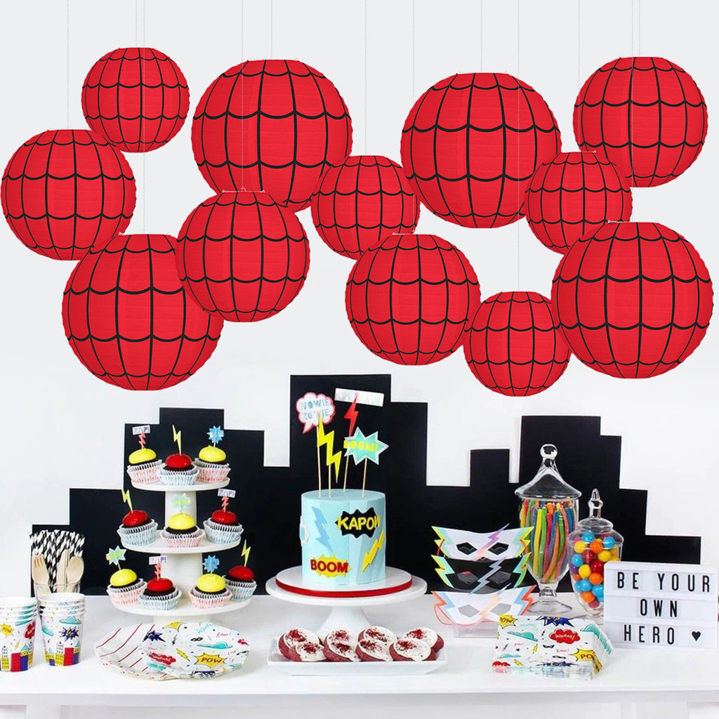 Frh-Spider Web กระดาษโคมไฟแขวน Red Spider Web รอบโคมไฟตกแต่งสําหรับ Halloween Home Party Decor