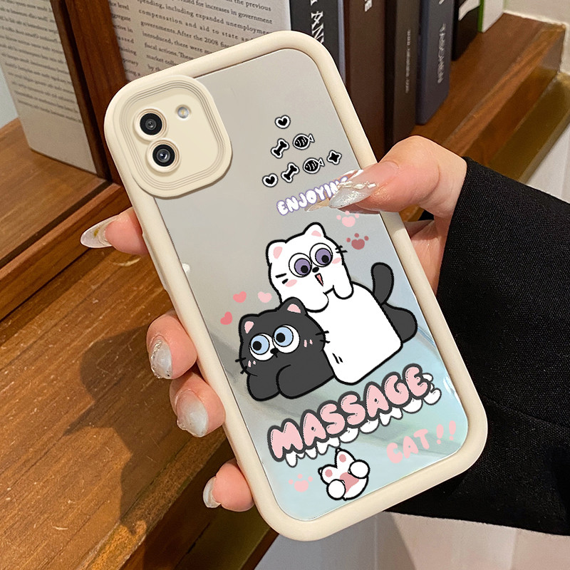 HP Samsung Galaxy A03 Core A02 M02 เคสน่ารักสีดําและสีขาวแมวเคสซิลิโคนรูปแบบป้องกัน Cesing Jingmian 