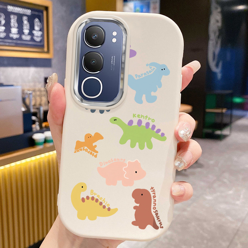 เคสสำหรับ VIVO Y19s Y29 5G เคสโทรศัพท์ไดโนเสาร์กุทัณฑ์ดอกไม้กันกระแทกกลมและอ้วน