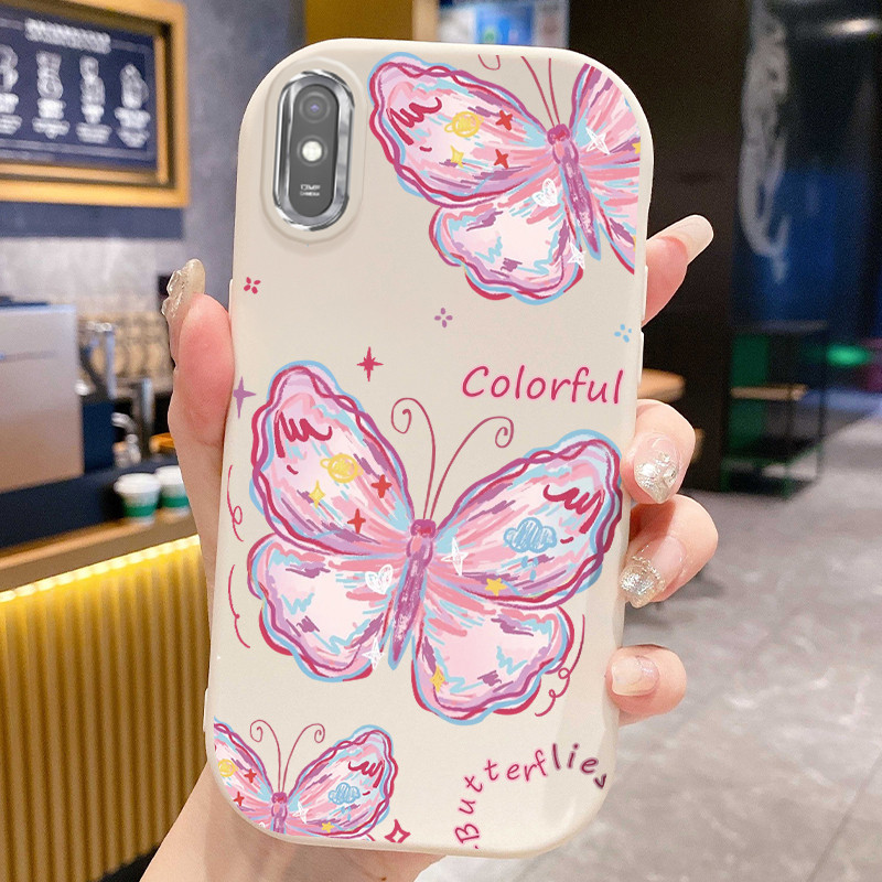 เคสสำหรับ Xiaomi Redmi 9A 9I เคสโทรศัพท์ผีเสื้อสีสันสดใสกันกระแทกกลมและอ้วน