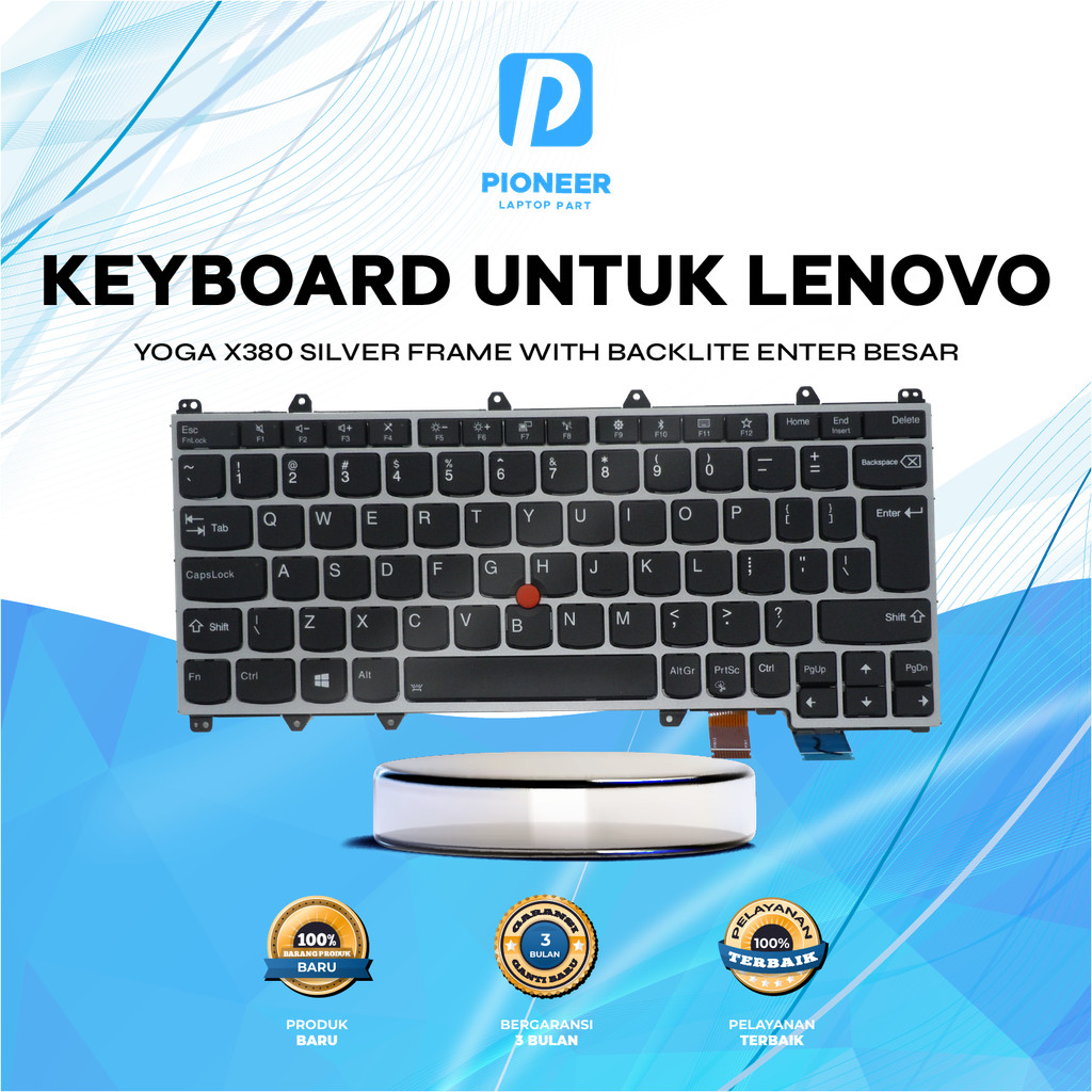 คีย์บอร์ดสําหรับ Lenovo YOGA X380 กรอบสีเงินพร้อม backlite LARGE ENTER