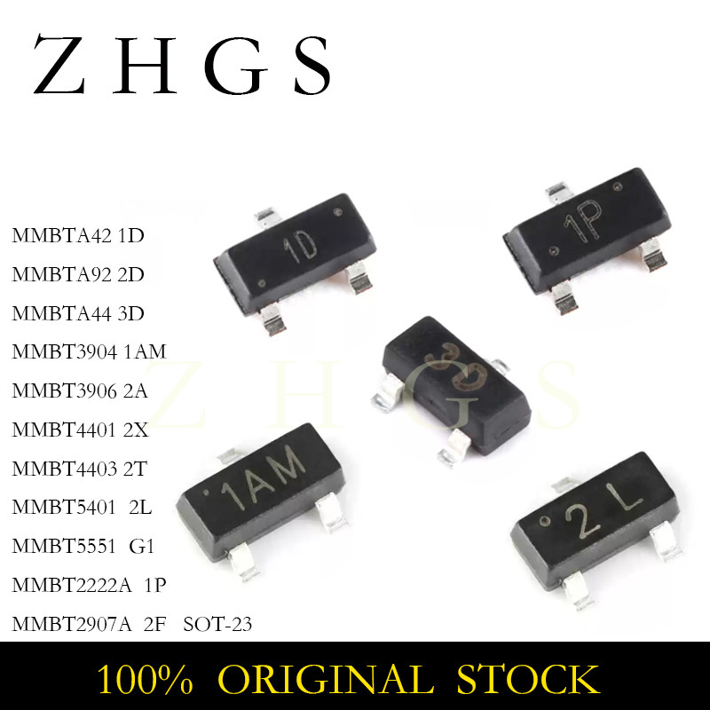 100PCS MMBT2222A MMBT2907A MMBT3904 MMBT3906 MMBT4401 MMBT4403 MMBT5401 MMBT5551 MMBTA42 MMBTA44 MMB
