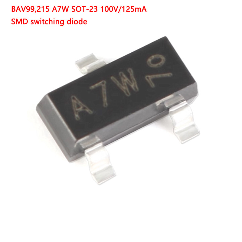 50PCS BAV 99,215 A7W 100V/125mA SMD Switching Diode BAV99 แพคเกจ SOT-23