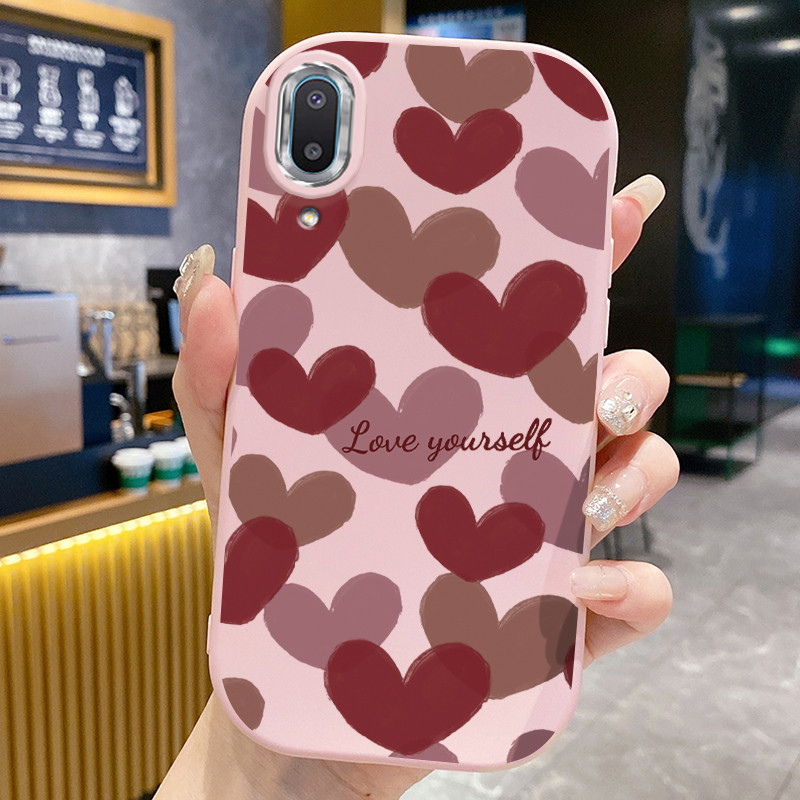 เคสสำหรับ Samsung Galaxy A02 M02 เคสโทรศัพท์มีสีสันรูปหัวใจกันกระแทกกลมและอ้วน