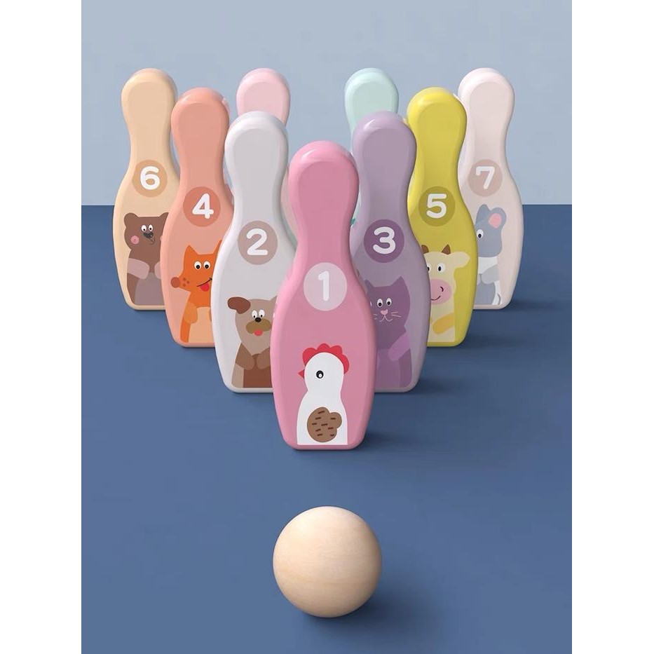 WOODEN TOY BOWLING เกมของเล่นเพื่อการศึกษา WOODEN BOWLING BALL MONTESSORI CODE 1089