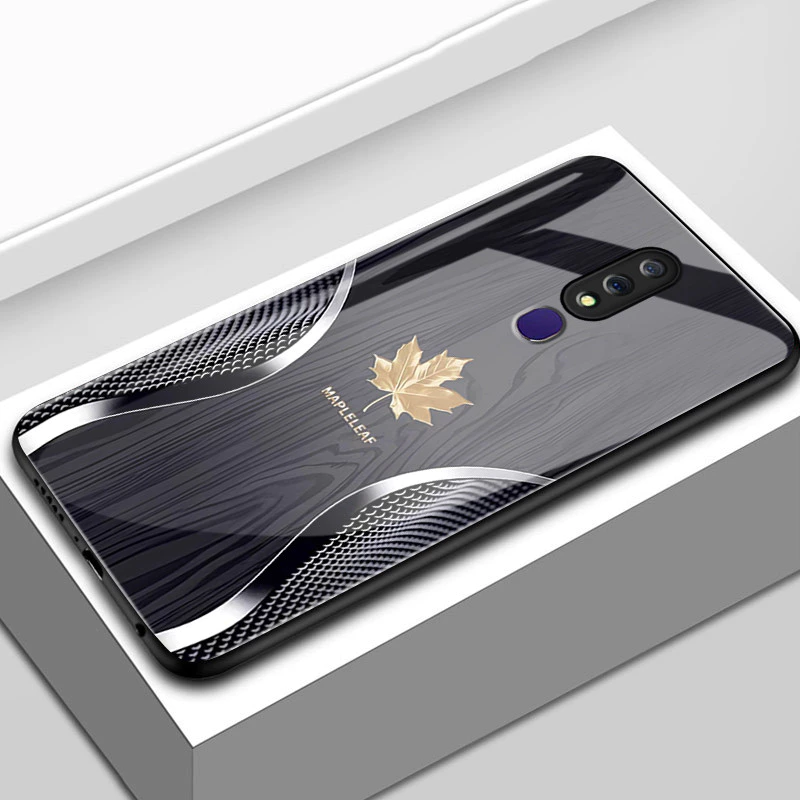 เคสสำหรับ OPPO F11 F11 Pro A9 2019 A9X เคสโทรศัพท์ใบเมเปิ้ลนำโชคเปลือกแก้วกันกระแทก