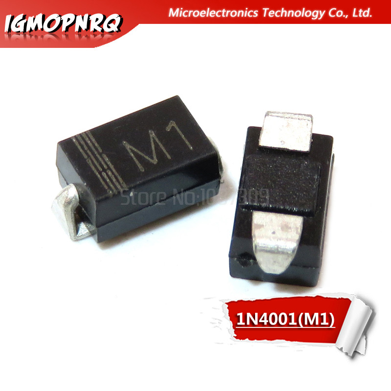 100PCS 1N4001 M1 1N4004 M4 1N4007 M7 FR107 RS1M FR207 RS2M HER108 US1M SF18 ES1J SF14 ES1D DO-214AC 